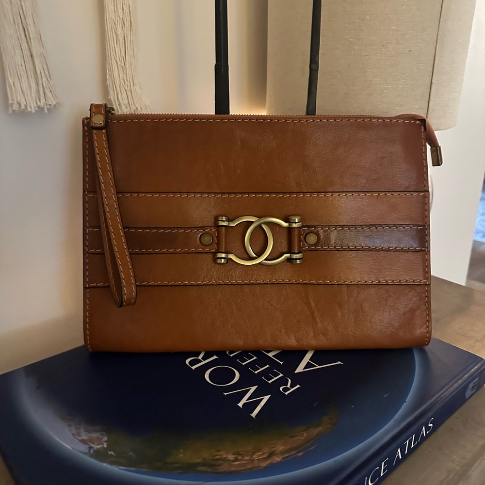 Large Pratesi Tan Leather Clutch Wristlet